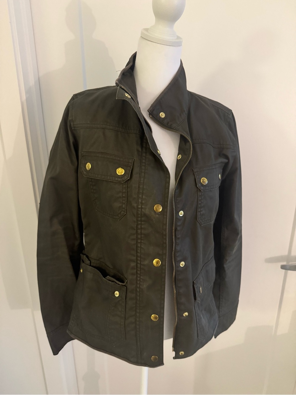 Jcrew- Women's Dark Olive Utility Jacket with Gold Hardware